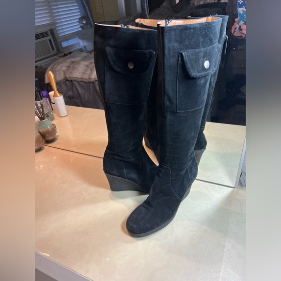 KORS Michael Kors Shoes - Michael Kors Wedge Tall Black Suede Zip Up Boots with pockets Size 6.5